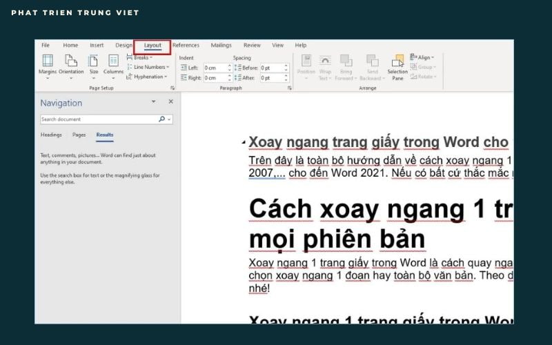 Cách xoay ngang toàn bộ trang văn bản trong Word bước 1